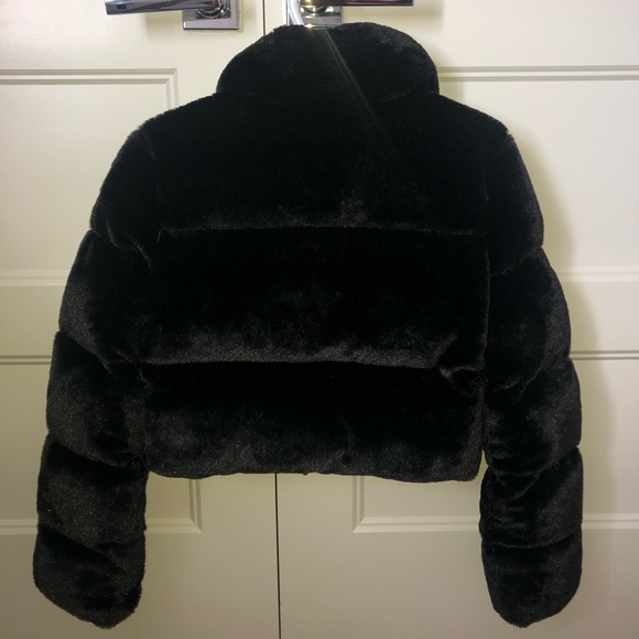 Black faux fur puffer jacket - Picture 4 of 4